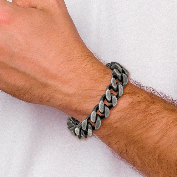 Chisel Stainless Steel Antiqued and Brushed 14mm Curb Link 8.75 inch Bracelet