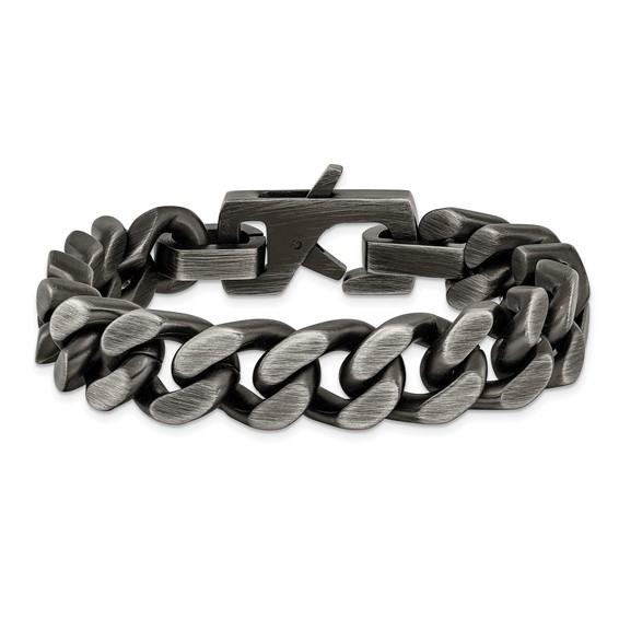 Chisel Stainless Steel Antiqued and Brushed 14mm Curb Link 8.75 inch Bracelet