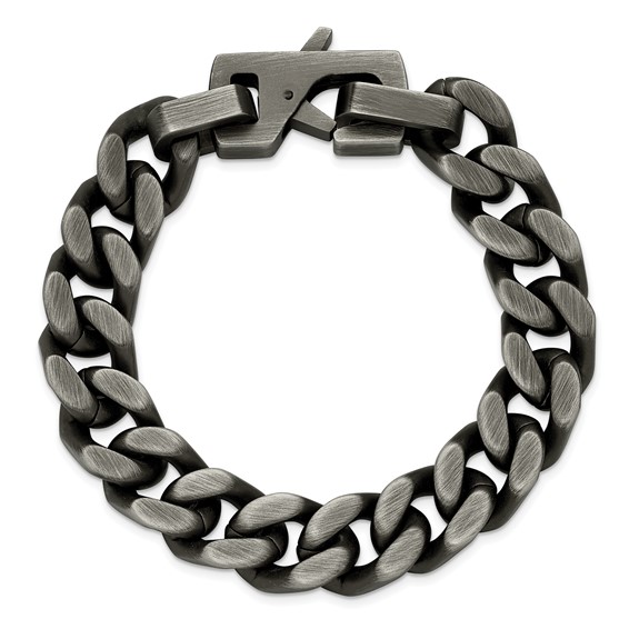 Chisel Stainless Steel Antiqued and Brushed 14mm Curb Link 8.75 inch Bracelet