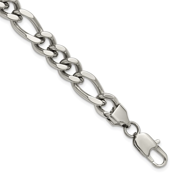 Chisel Stainless Steel Polished 9mm Figaro Chain 8.25 inch Bracelet