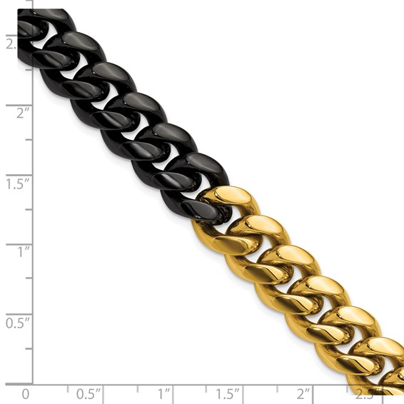 Chisel Stainless Steel Polished Black and Yellow IP-plated 12mm 8.25 inch Curb Link Bracelet