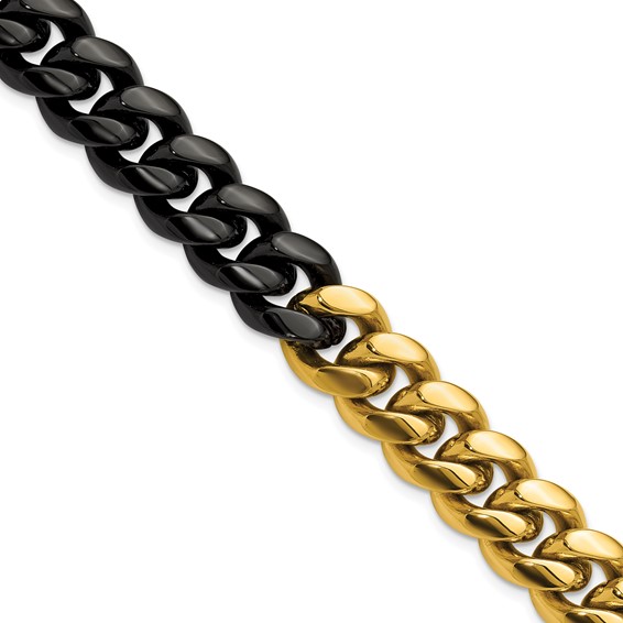 Chisel Stainless Steel Polished Black and Yellow IP-plated 12mm 8.25 inch Curb Link Bracelet