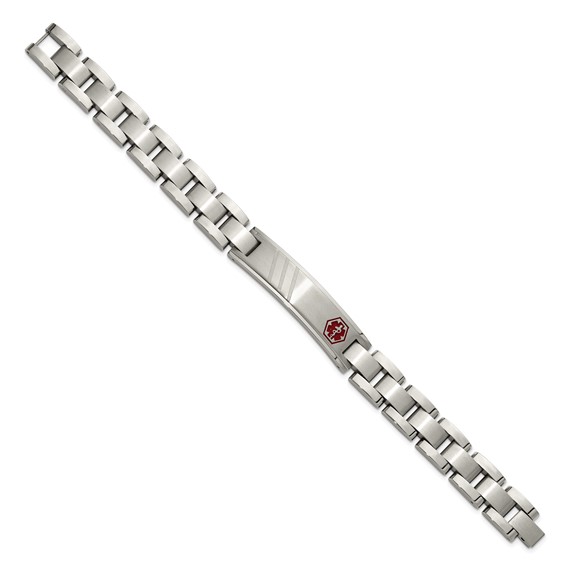 Chisel Stainless Steel Brushed and Polished with Red Enamel Medical ID 8.25 inch Bracelet