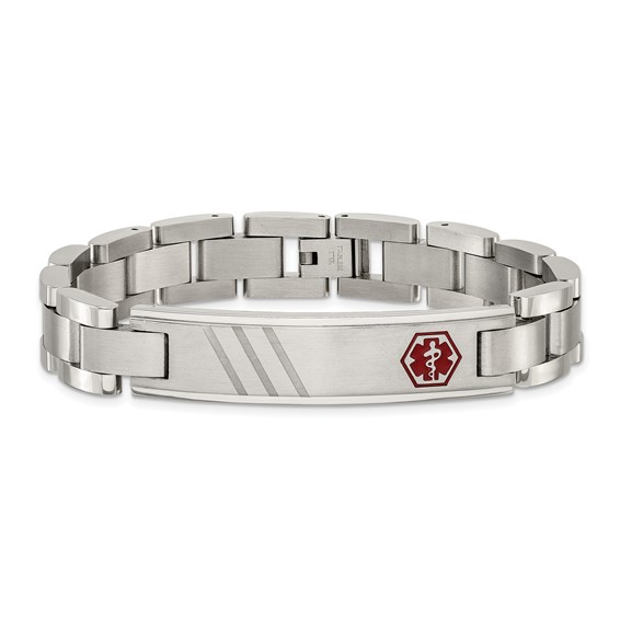 Chisel Stainless Steel Brushed and Polished with Red Enamel Medical ID 8.25 inch Bracelet