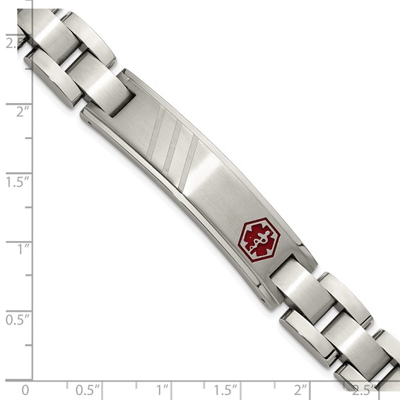 Chisel Stainless Steel Brushed and Polished with Red Enamel Medical ID 8.25 inch Bracelet