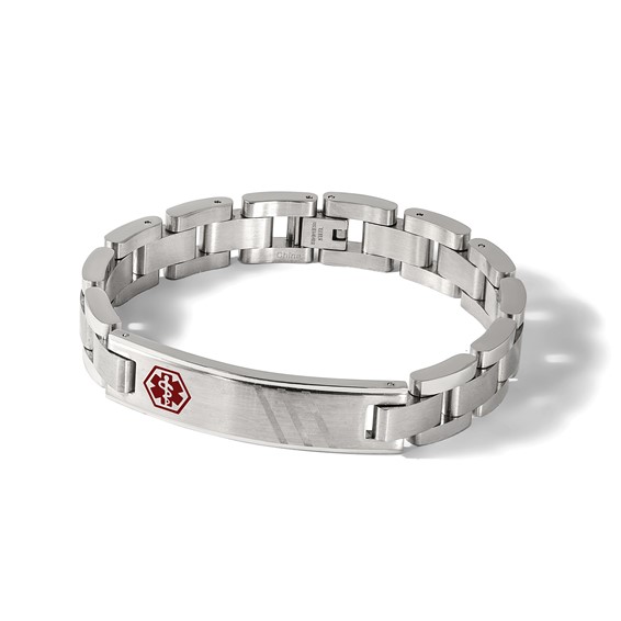 Chisel Stainless Steel Brushed and Polished with Red Enamel Medical ID 8.25 inch Bracelet