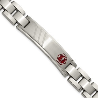 Chisel Stainless Steel Brushed and Polished with Red Enamel Medical ID 8.25 inch Bracelet
