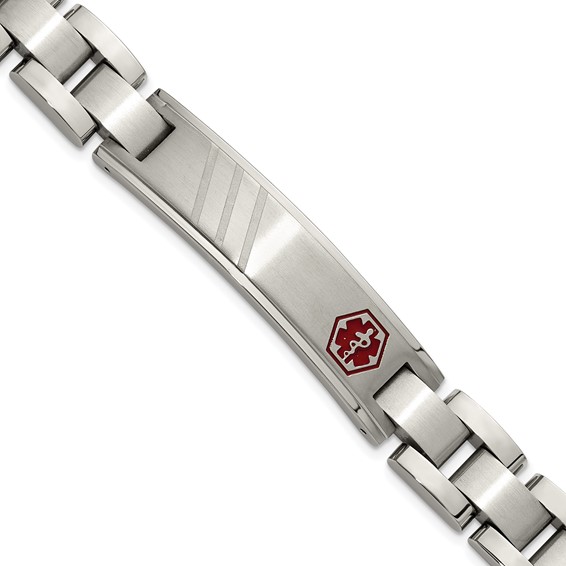 Chisel Stainless Steel Brushed and Polished with Red Enamel Medical ID 8.25 inch Bracelet