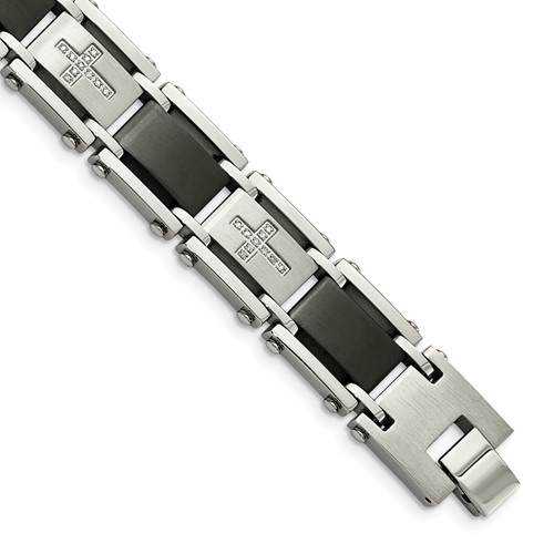 Chisel Stainless Steel Brushed and Polished Black IP-plated Bracelet with 0.25 Carat Diamond, 8.75"