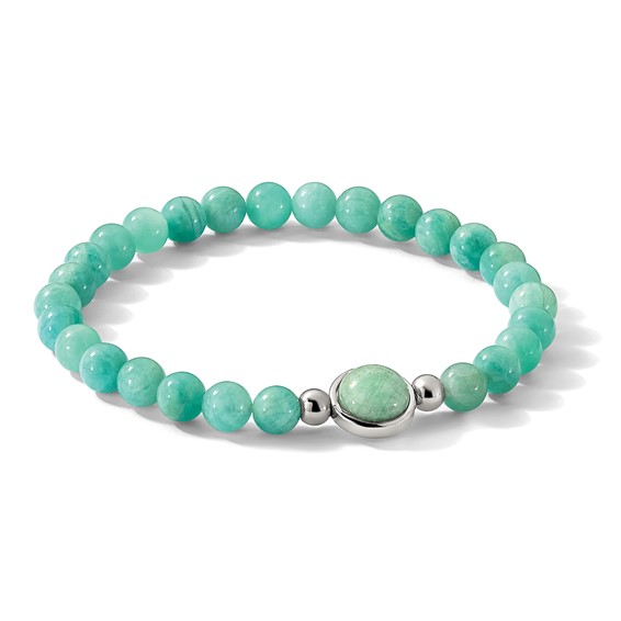 Chisel Stainless Steel Polished 6.5mm China Amazonite Beaded 7 inch Stretch Bracelet