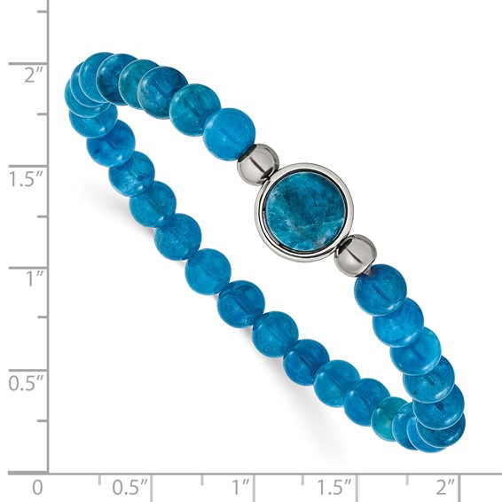 Chisel Stainless Steel Polished 6mm Blue Apatite Beaded 7 inch Stretch Bracelet