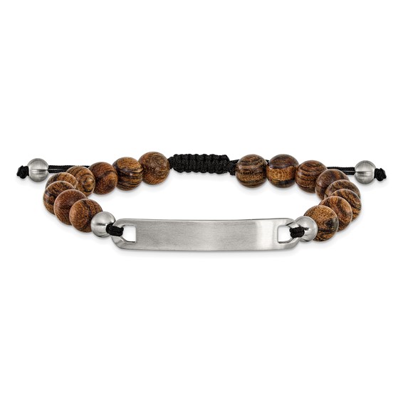 Chisel Stainless Steel Brushed 8mm Tigerwood Beaded Black Nylon 7 inch to 9 inch Adjustable ID Bracelet