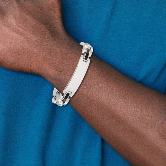 Chisel Stainless Steel Polished with 14K Gold Accent and 1/15ct. Diamond and Onyx 8.75 inch ID Bracelet