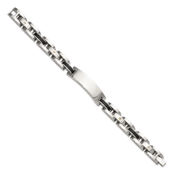 Chisel Stainless Steel Polished with 14K Gold Accent and 1/15ct. Diamond and Onyx 8.75 inch ID Bracelet