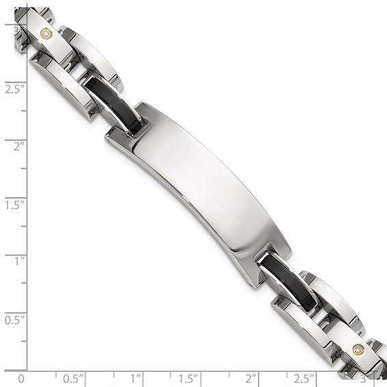 Chisel Stainless Steel Polished with 14K Gold Accent and 1/15ct. Diamond and Onyx 8.75 inch ID Bracelet