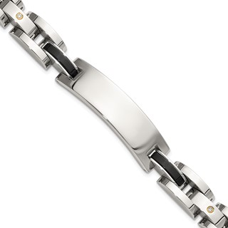 Chisel Stainless Steel Polished with 14K Gold Accent and 1/15ct. Diamond and Onyx 8.75 inch ID Bracelet