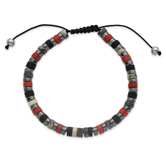 StainlessSteel Polished Hematite/Agate/Picasso/Jasper Nylon Adjust Bracelet