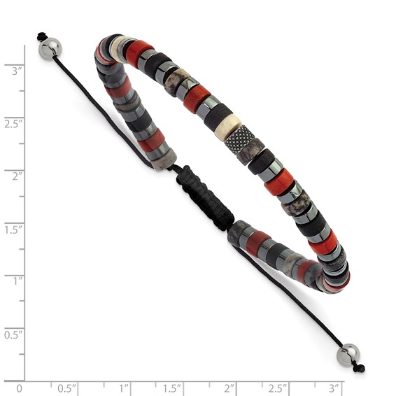 StainlessSteel Polished Hematite/Agate/Picasso/Jasper Nylon Adjust Bracelet