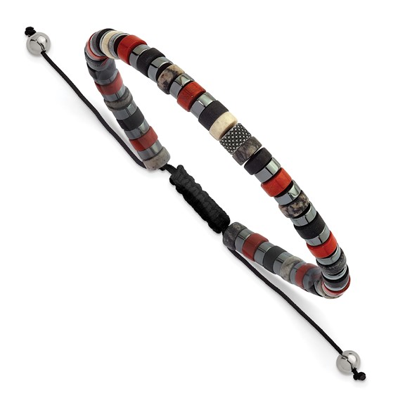 StainlessSteel Polished Hematite/Agate/Picasso/Jasper Nylon Adjust Bracelet