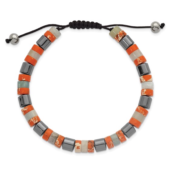Stainless Steel Polished Hematite/OrangeEmperor Stone Nylon Adjust Bracelet