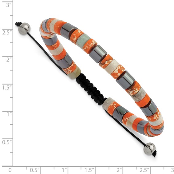 Stainless Steel Polished Hematite/OrangeEmperor Stone Nylon Adjust Bracelet