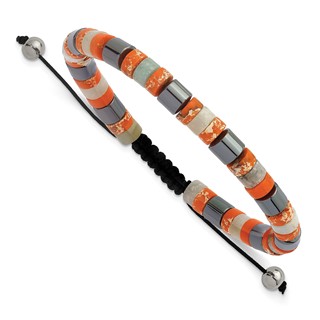 Stainless Steel Polished Hematite/OrangeEmperor Stone Nylon Adjust Bracelet