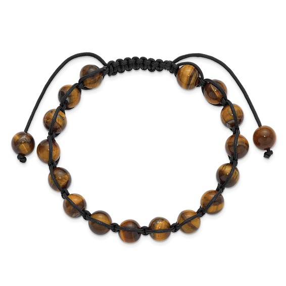 Beaded Tiger's Eye Black Nylon Adjustable Bracelet