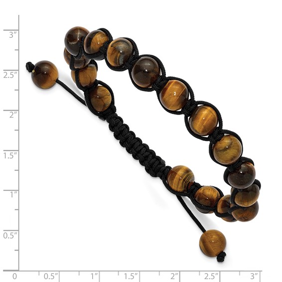 Beaded Tiger's Eye Black Nylon Adjustable Bracelet