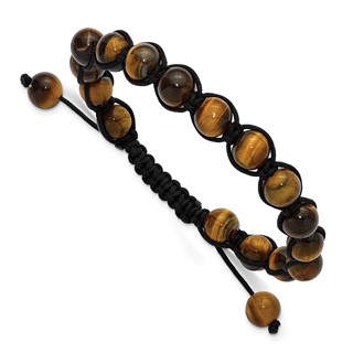 Beaded Tiger's Eye Black Nylon Adjustable Bracelet