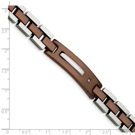 Chisel Stainless Steel Polished Brown IP-plated with .01 carat Diamond 8.5 inch Bracelet