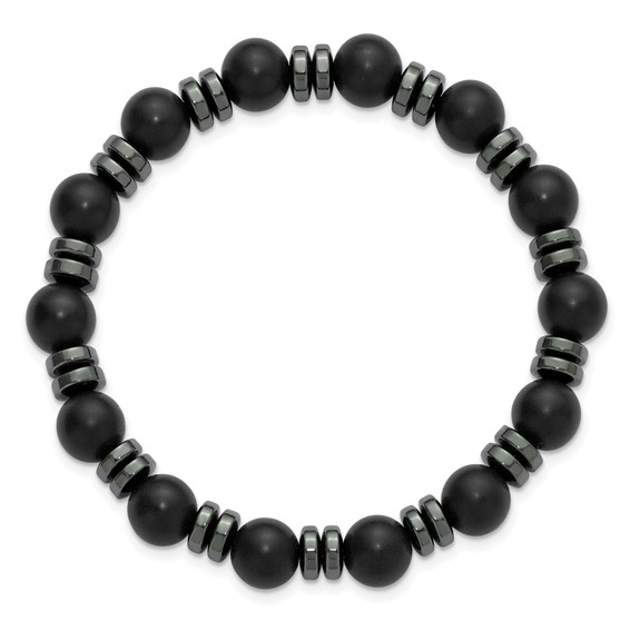 Beaded Hematite and 8.30mm Matte Onyx Stretch Bracelet