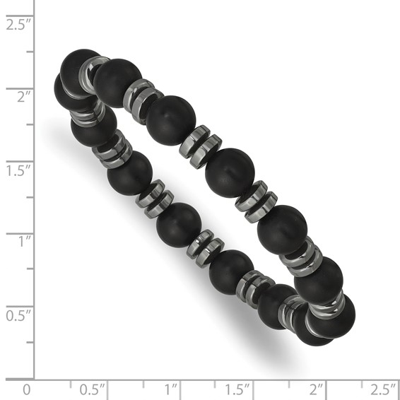 Beaded Hematite and 8.30mm Matte Onyx Stretch Bracelet