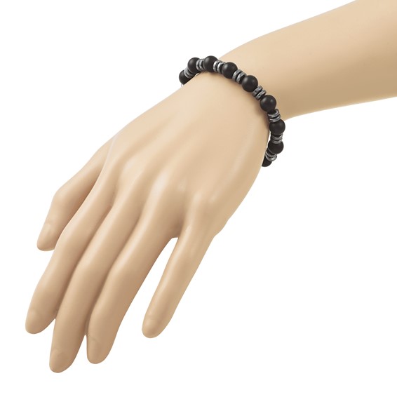 Beaded Hematite and 8.30mm Matte Onyx Stretch Bracelet