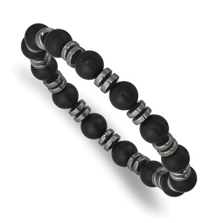 Beaded Hematite and 8.30mm Matte Onyx Stretch Bracelet