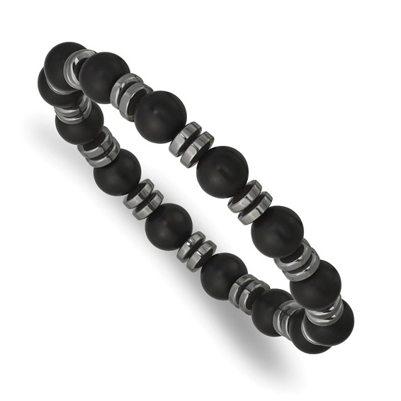 Beaded Hematite and 8.30mm Matte Onyx Stretch Bracelet