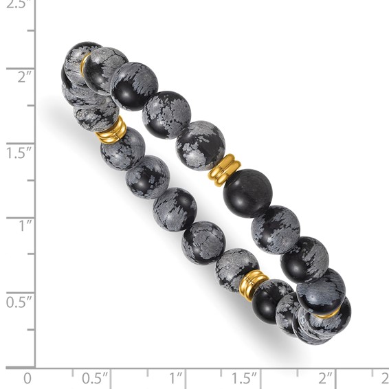 Stainless Steel Polished Yellow IP 8.5mm Snowflake Stone Stretch Bracelet