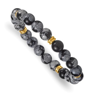 Stainless Steel Polished Yellow IP 8.5mm Snowflake Stone Stretch Bracelet