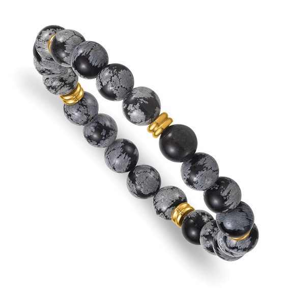 Stainless Steel Polished Yellow IP 8.5mm Snowflake Stone Stretch Bracelet