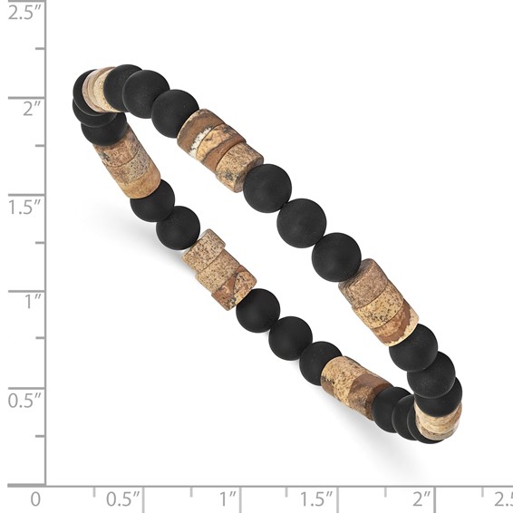 Beaded Matte Black Onyx and Picture Jasper 6mm Stretch Bracelet