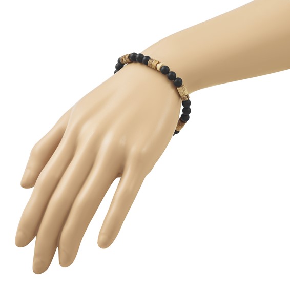 Beaded Matte Black Onyx and Picture Jasper 6mm Stretch Bracelet