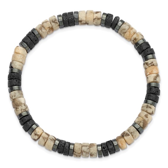 Beaded Australian Matte Agate, Lava Stone, Hematite 6mm Stretch Bracelet