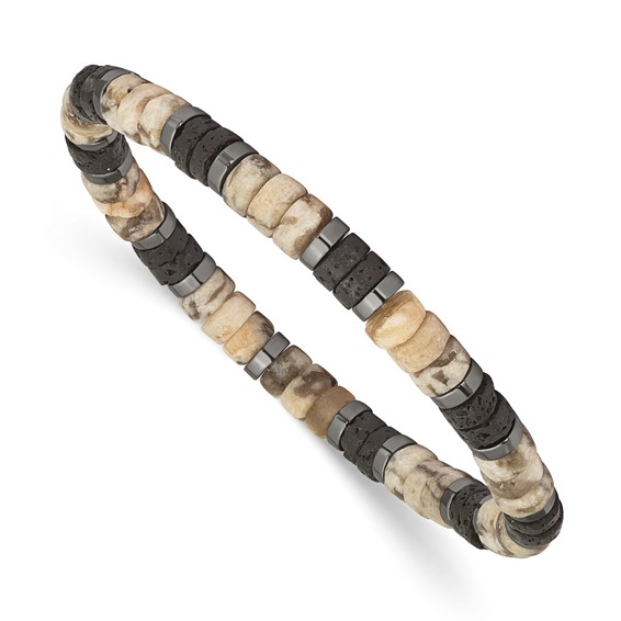 Beaded Australian Matte Agate, Lava Stone, Hematite 6mm Stretch Bracelet