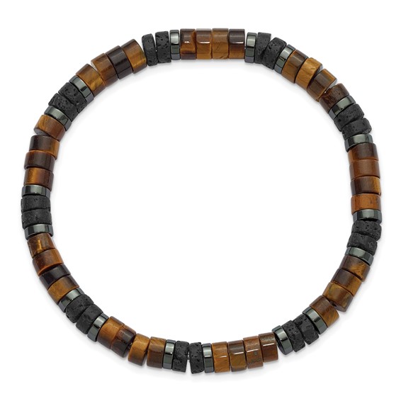 Beaded Tigers Eye, Lava Stone and Hematite 6mm  Stretch Bracelet