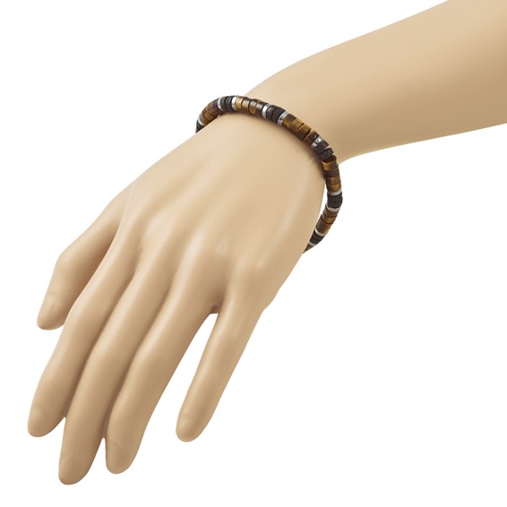 Beaded Tigers Eye, Lava Stone and Hematite 6mm  Stretch Bracelet