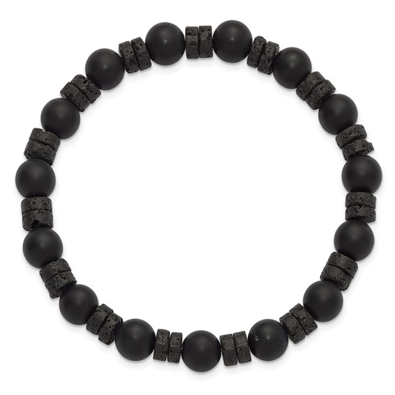 Beaded Matte Black Onyx and Lava Stone 8.5mm Stretch Bracelet