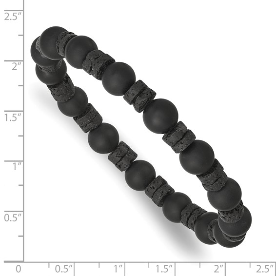 Beaded Matte Black Onyx and Lava Stone 8.5mm Stretch Bracelet