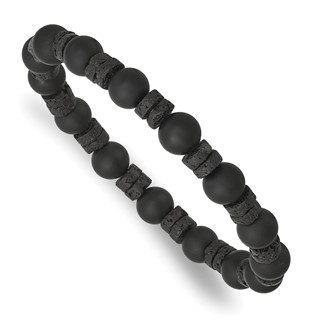 Beaded Matte Black Onyx and Lava Stone 8.5mm Stretch Bracelet