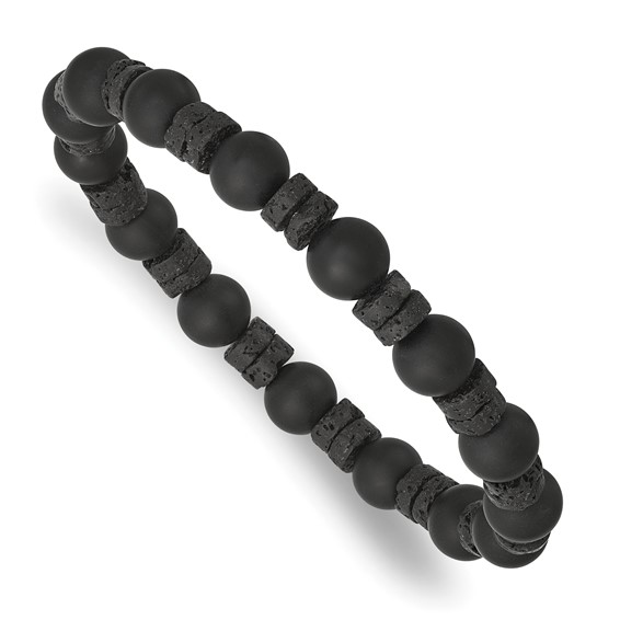 Beaded Matte Black Onyx and Lava Stone 8.5mm Stretch Bracelet