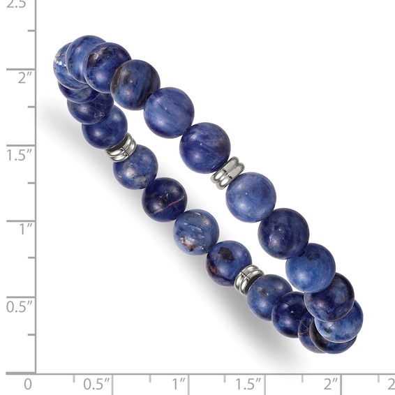 Stainless Steel Polished 8.5mm Sodalite Beaded Stretch Bracelet