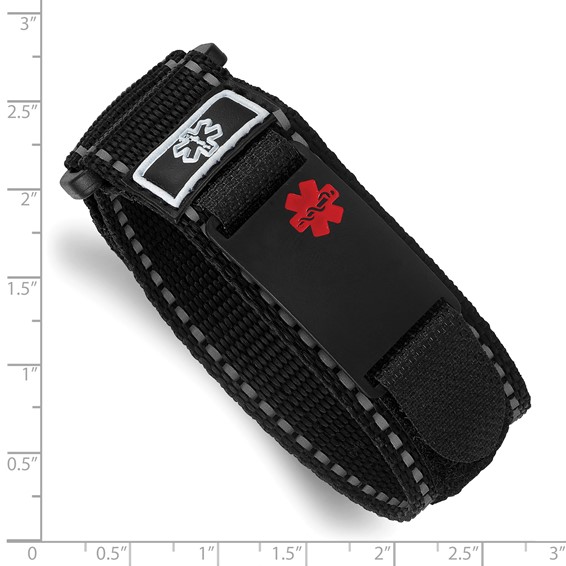 Stainless Steel Brushed Black IP Enamel Medical ID Nylon Adjust Bracelet